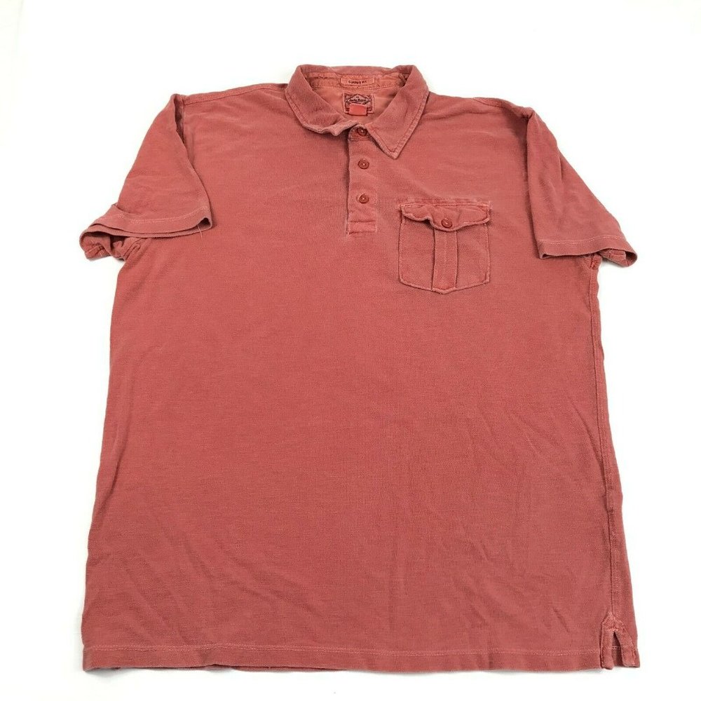 Lucky Brand Mens Polo Shirt Red Classic Fit Short Sleeve Button Up L Large